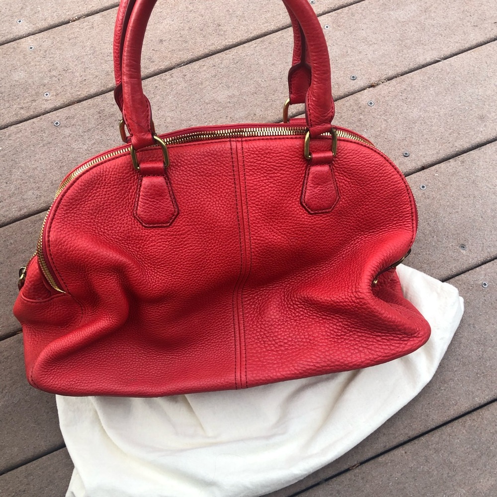 J crew red leather handbag